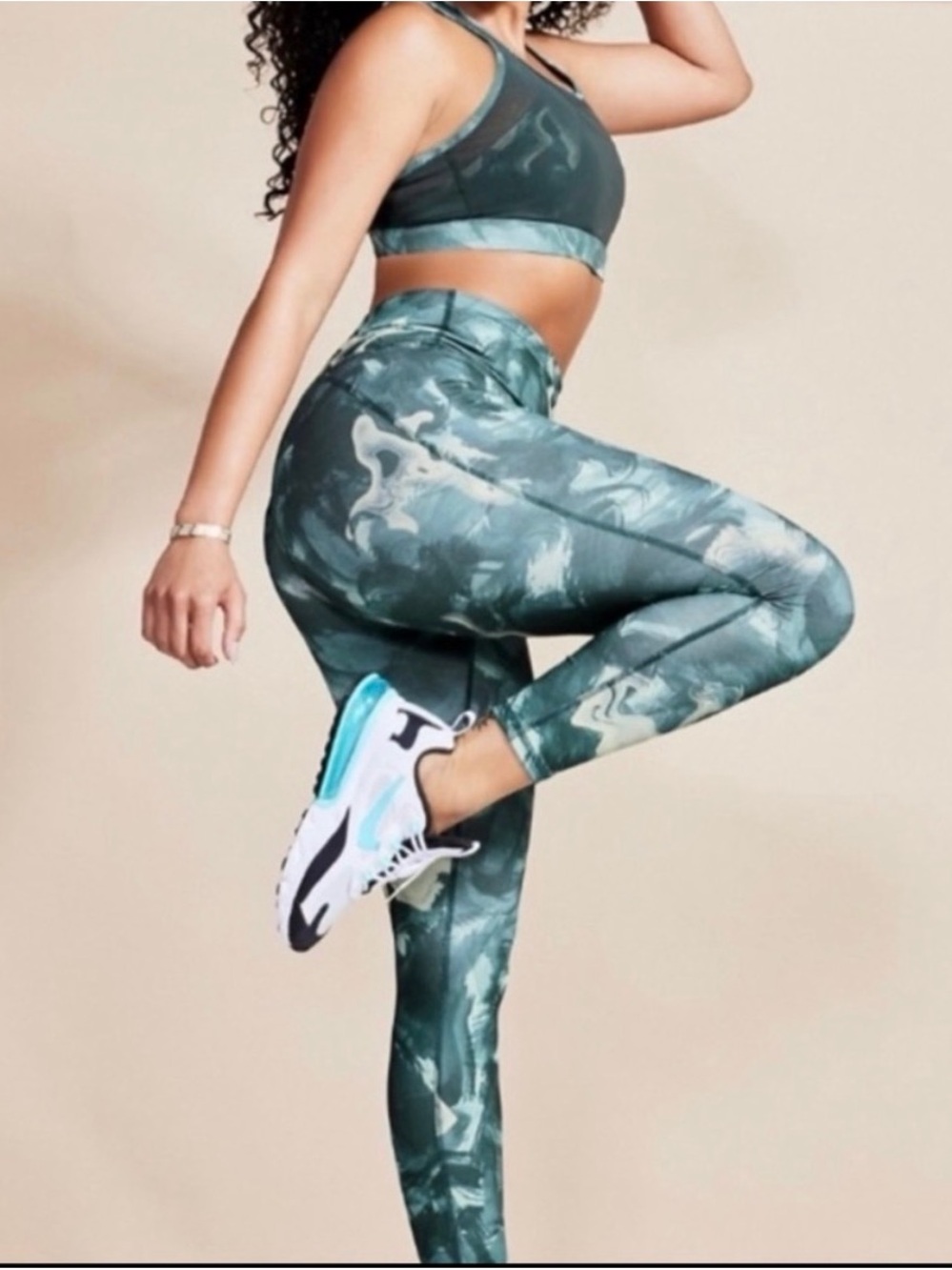 NWT Fabletics High-Waisted Printed Powerhold 7/8 Marble Pine Sz M
